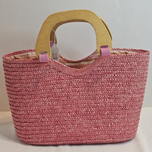 White Stag Handbags - Handcrafted White Stag 100% Wheat Straw Beach handbag Eco-friendly Pink Bohemian